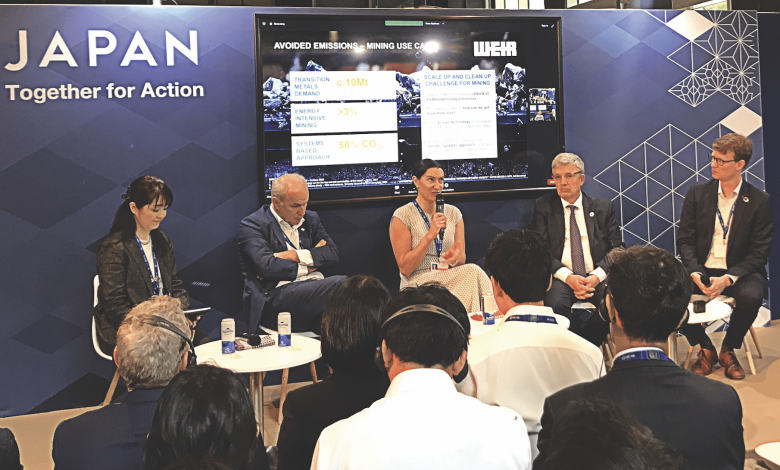 Paula Cousins, Weir chief strategy and sustainability officer (centre), in a panel discussion at the COP28 UAE Japan Pavilion seminar in Dubai. Image: Weir Minerals Source: Australianmining.com.au